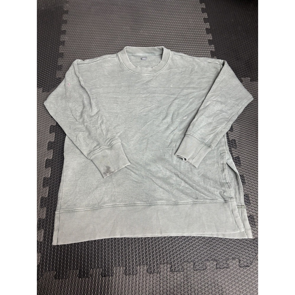 Aerie Women's S/P Washed Green‎ Crew Neck Long Sleeve Ribbed Sweatshirt Pullover